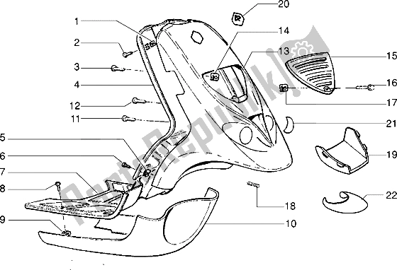 All parts for the Front Shield-footboard-spoiler of the Piaggio NTT 50 1995