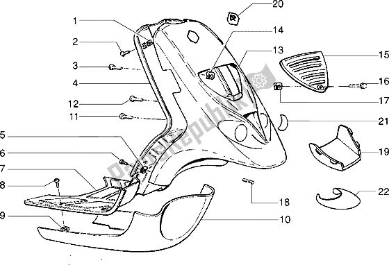 All parts for the Front Shield-footboard-spoiler of the Piaggio NTT 50 1995