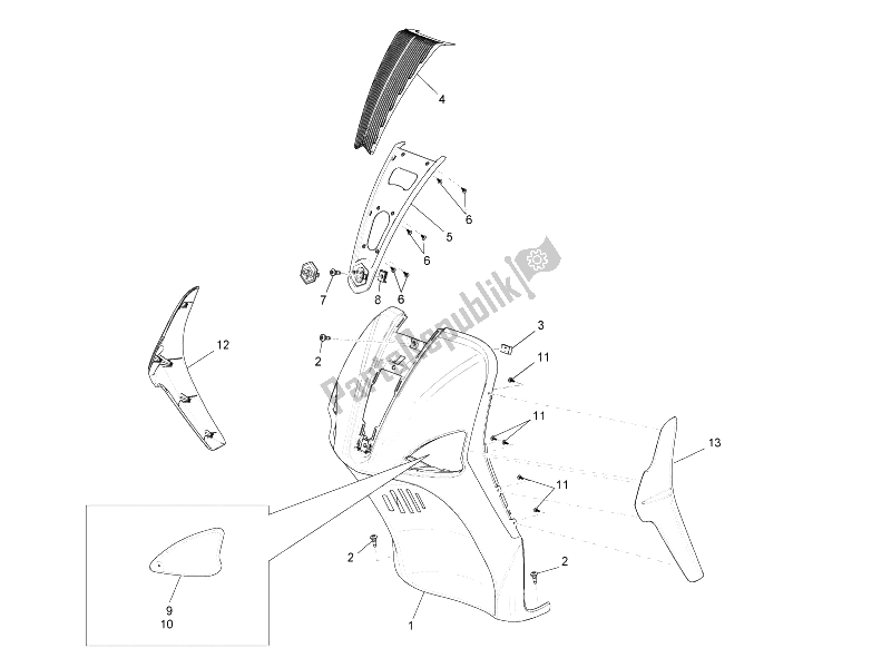 All parts for the Front Shield of the Piaggio Liberty 125 4T 2V E3 2009