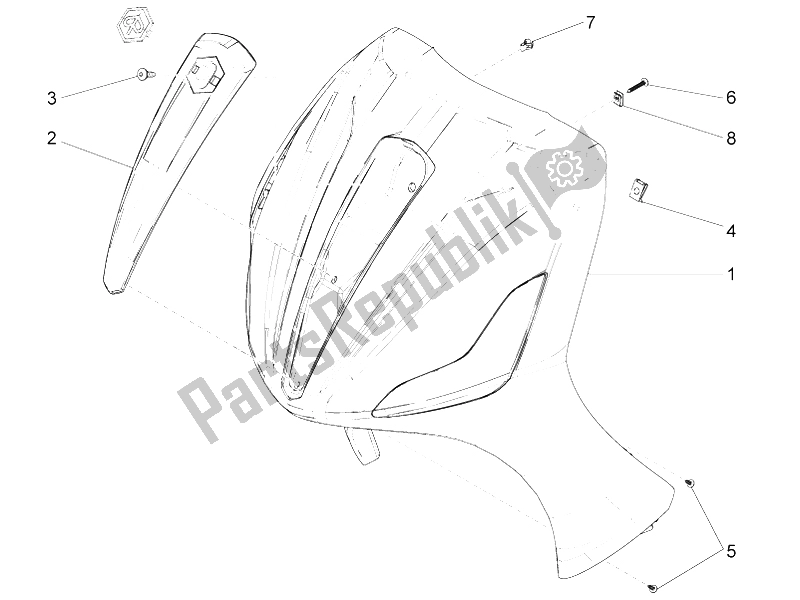 All parts for the Front Shield of the Piaggio BV 350 4T 4V IE E3 USA CA 2012