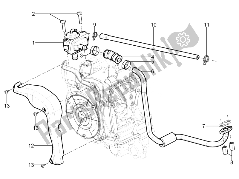 All parts for the Secondary Air Box of the Piaggio Typhoon 125 4T 2V E3 2010