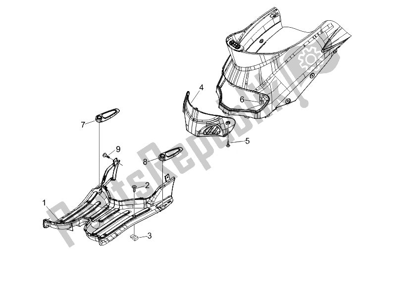 Toutes les pièces pour le Housse Centrale - Repose-pieds du Piaggio Liberty 50 4T PTT B NL 2007