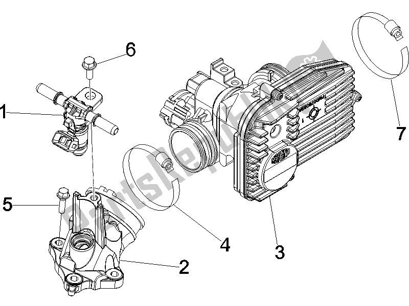 Alle onderdelen voor de Gasklephuis - Injector - Verbindingspijp van de Piaggio MP3 250 2006