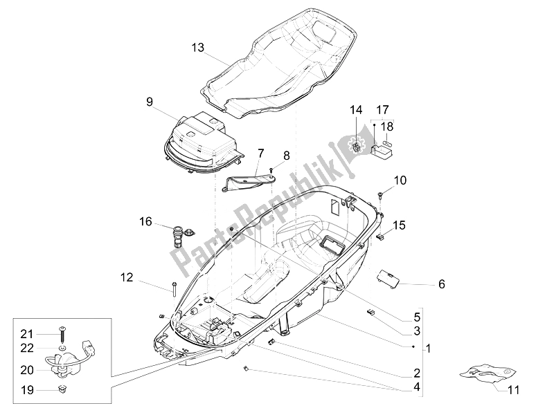 Toutes les pièces pour le Logement De Casque - Sous La Selle du Piaggio MP3 500 LT Business Emea 2014