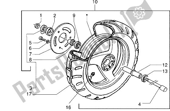 All parts for the Front Wheel of the Piaggio NRG Extreme 50 1999