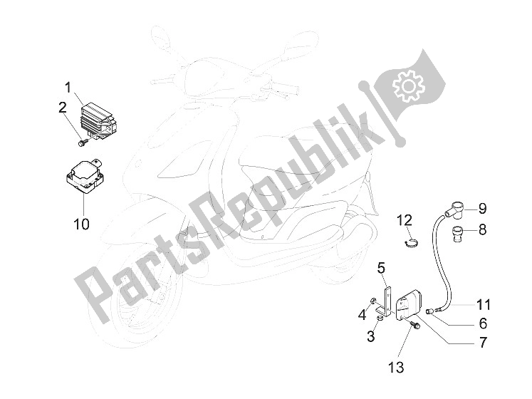 Todas las partes para Reguladores De Voltaje - Unidades De Control Electrónico (ecu) - H. T. Bobina de Piaggio FLY 50 4T 4V USA 2011