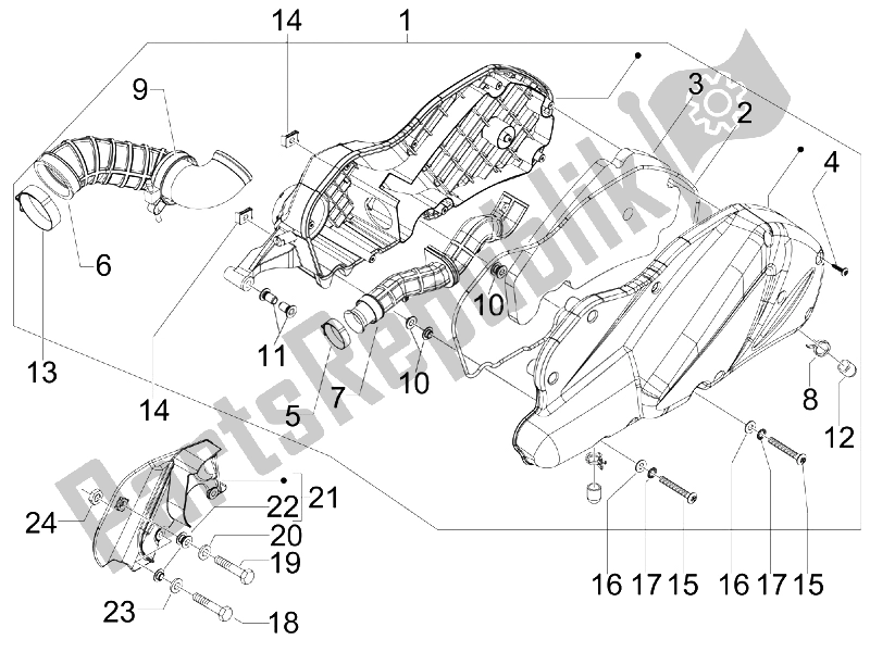 All parts for the Air Filter of the Piaggio X7 250 IE Euro 3 2008