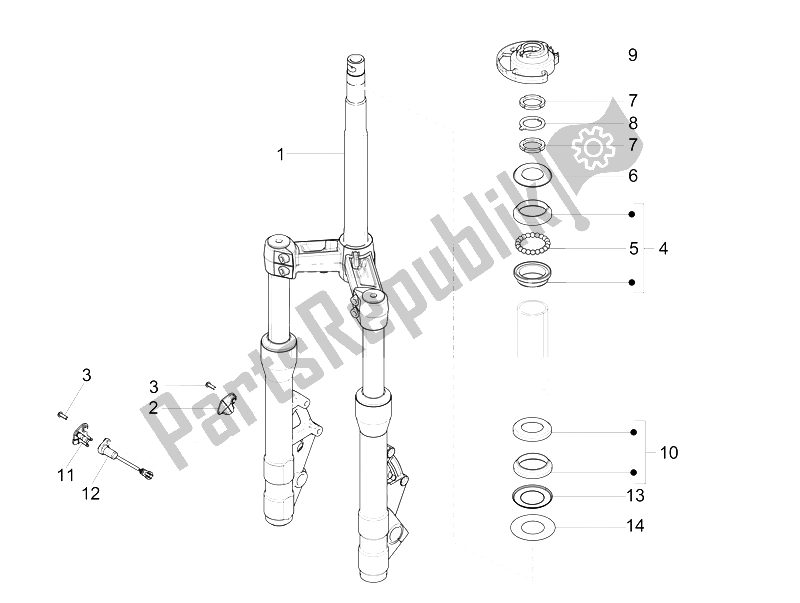 Toutes les pièces pour le Fourche / Tube De Direction - Palier De Direction du Piaggio X 10 350 4T 4V I E E3 2012