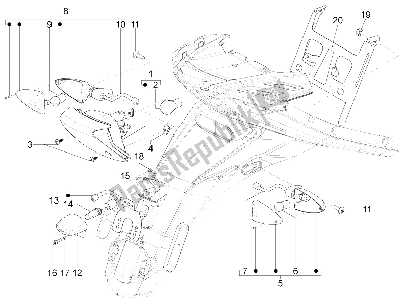 Toutes les pièces pour le Phares Arrière - Clignotants du Piaggio Typhoon 50 4T 4V E2 USA 2012