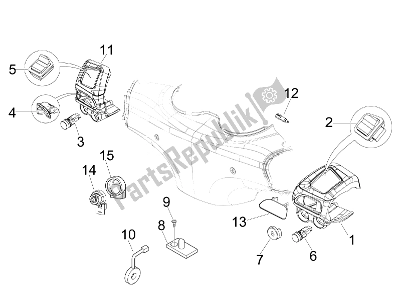 Toutes les pièces pour le Sélecteurs - Interrupteurs - Boutons du Piaggio Beverly 125 Tourer E3 2007