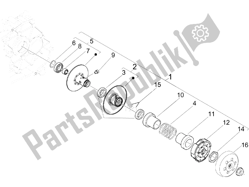 All parts for the Driven Pulley of the Piaggio Liberty 50 4T PTT 2009