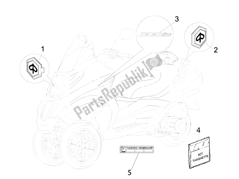 Todas las partes para Placas - Emblemas de Piaggio MP3 300 IE MIC 2010