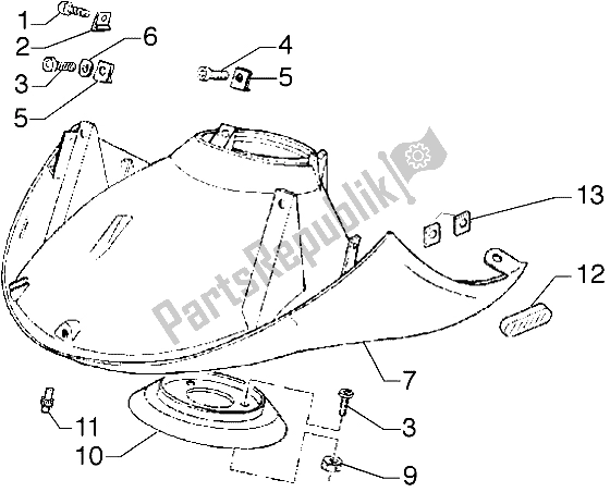 All parts for the Front Mudguard of the Piaggio Hexagon GTX 180 1999