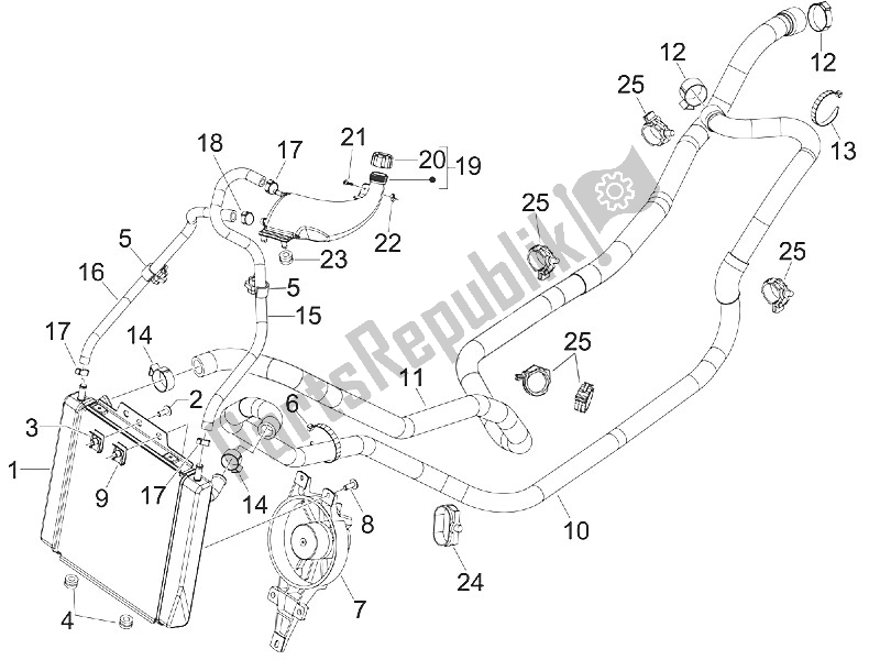 All parts for the Cooling System of the Piaggio MP3 300 IE Touring 2011