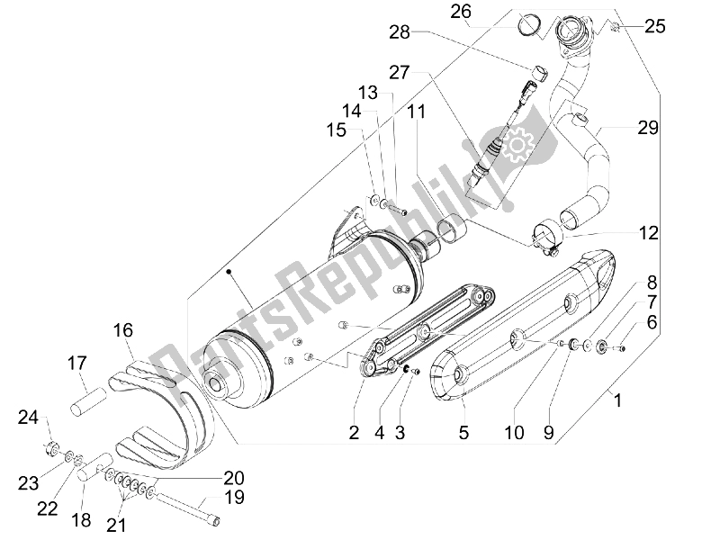 Toutes les pièces pour le Silencieux du Piaggio MP3 400 IE MIC 2008