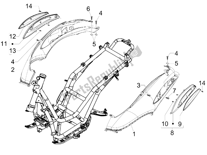 Todas as partes de Tampa Lateral - Spoiler do Piaggio Beverly 250 2005