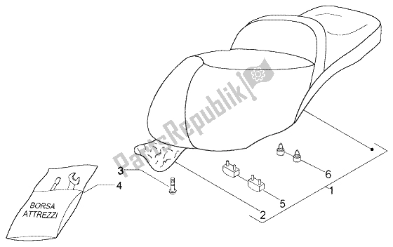 All parts for the Saddle-tools Kit- Sattel- of the Piaggio BV 200 U S A 2005