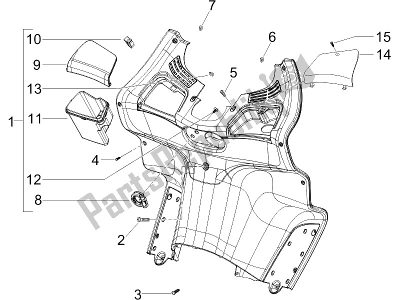 All parts for the Front Glove-box - Knee-guard Panel of the Piaggio X8 250 IE UK 2005