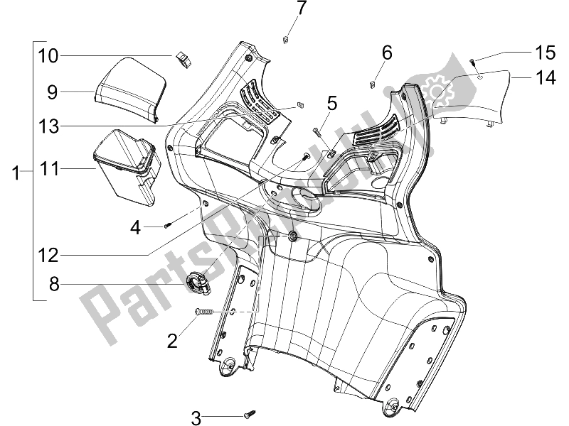 All parts for the Front Glove-box - Knee-guard Panel of the Piaggio X8 250 IE UK 2005