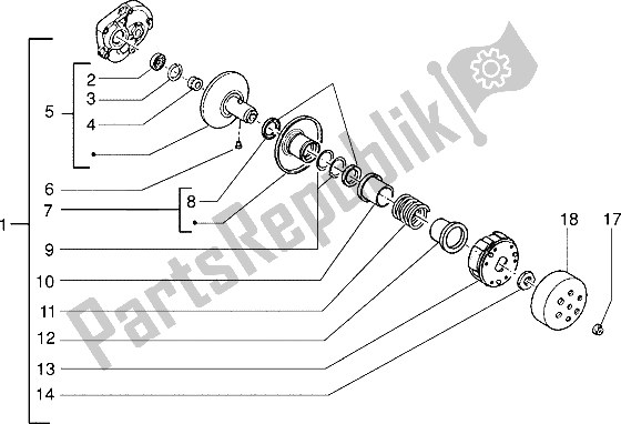 All parts for the Driven Pulley of the Piaggio ZIP SP 50 1996