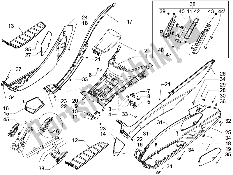 Todas las partes para Cubierta Central - Reposapiés de Piaggio MP3 500 Sport Business ABS USA 2015