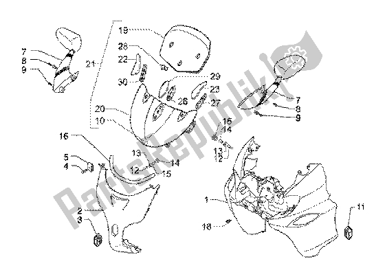 All parts for the Shield-windscreen of the Piaggio X9 125 SL 2006