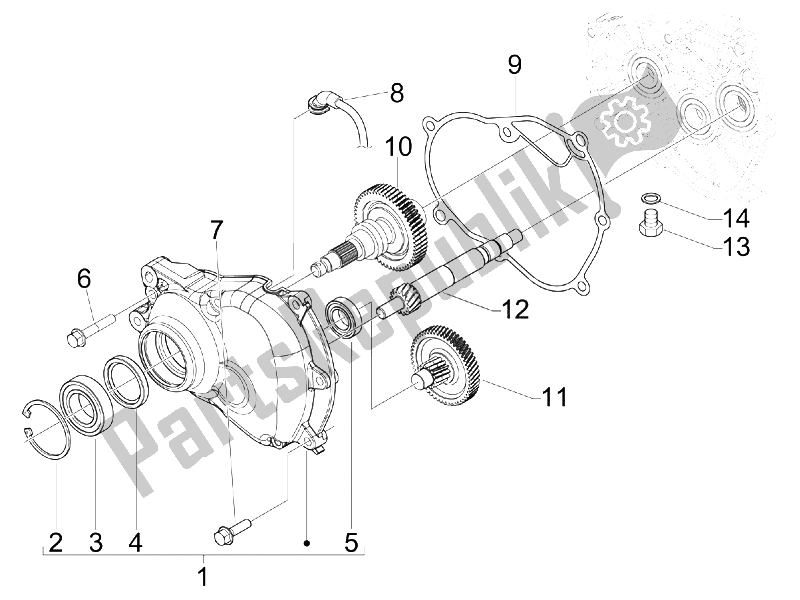 All parts for the Reduction Unit of the Piaggio Carnaby 300 4T IE Cruiser 2009