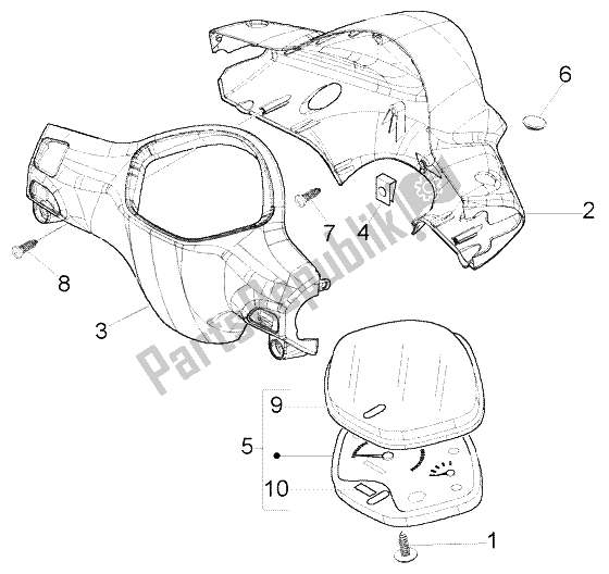 All parts for the Speedometers Kms.-handlebars Cover of the Piaggio Liberty 50 2T RST PTT AU D 2004