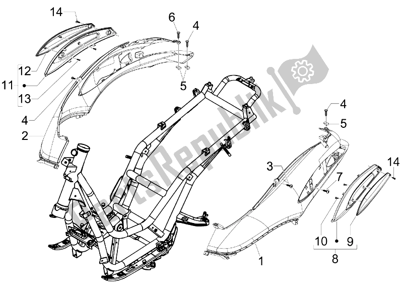 Tutte le parti per il Coperchio Laterale - Spoiler del Piaggio Beverly 125 E3 2007