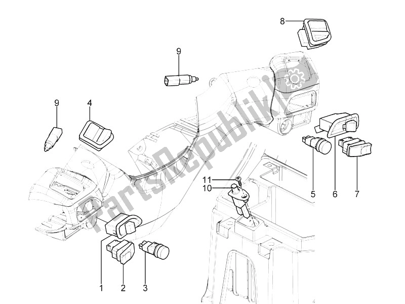 All parts for the Selectors - Switches - Buttons of the Piaggio MP3 125 Yourban ERL 2011