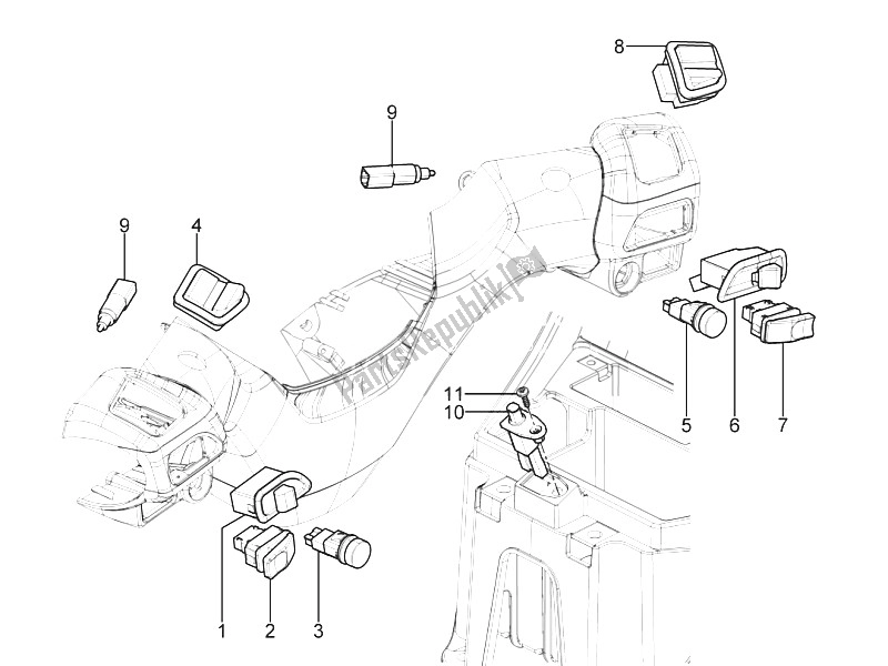 Todas las partes para Selectores - Interruptores - Botones de Piaggio MP3 300 Yourban ERL 2011