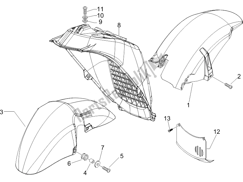 Alle onderdelen voor de Wielkast - Spatbord van de Piaggio X9 125 Evolution Euro 3 2007