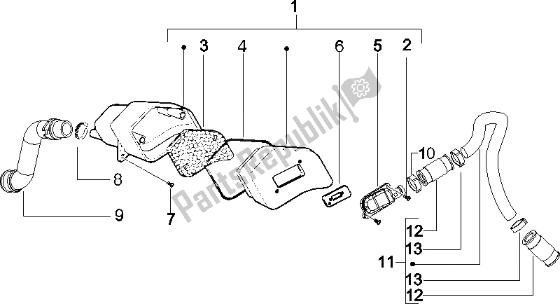 All parts for the Secondary Air Box of the Piaggio Typhoon 50 2T E2 2009