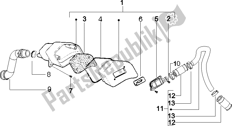 Tutte le parti per il Air Box Secondario del Piaggio Typhoon 50 UK 2006