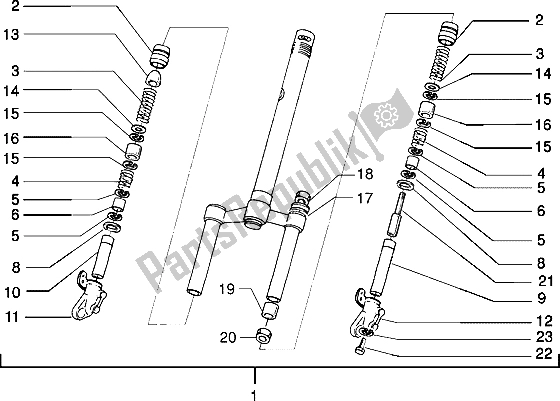 All parts for the Front Fork of the Piaggio NRG MC3 50 2002