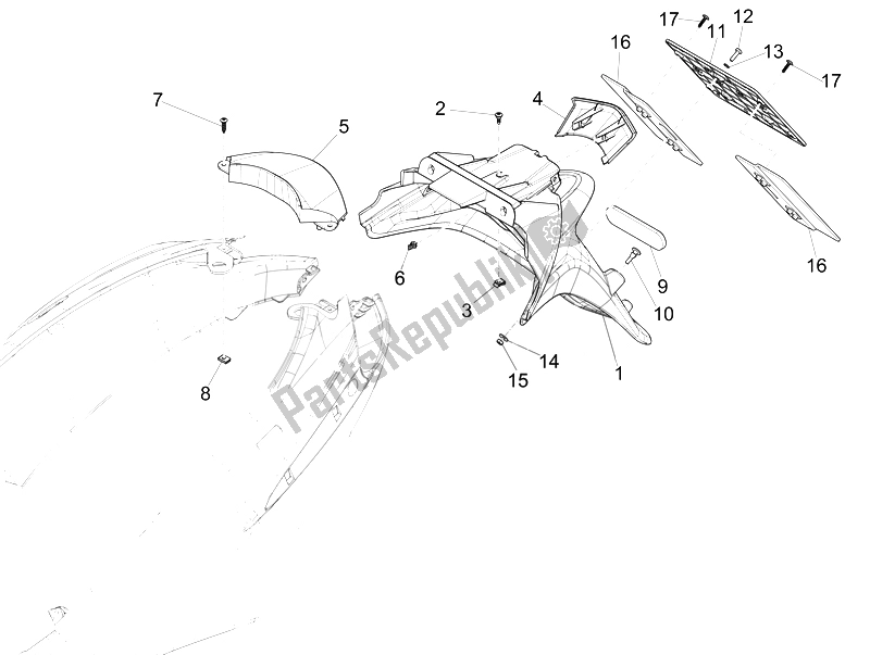 Alle onderdelen voor de Achterklep - Spatscherm van de Piaggio FLY 125 4T 3V IE Vietnam 2014