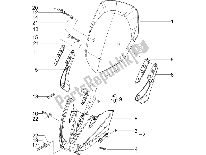 All parts for the Windshield - Glass of the Piaggio X9 125 Evolution Powered 2005