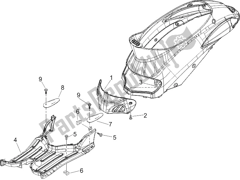 All parts for the Central Cover - Footrests of the Piaggio Liberty Elettrico PPT AT SP 50 2011