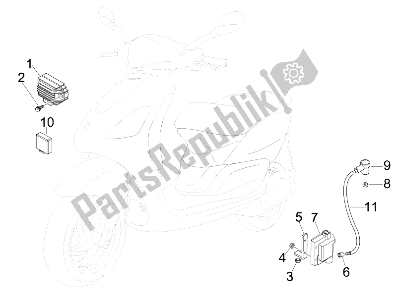 All parts for the Voltage Regulators - Electronic Control Units (ecu) - H. T. Coil of the Piaggio FLY 50 4T USA 2007