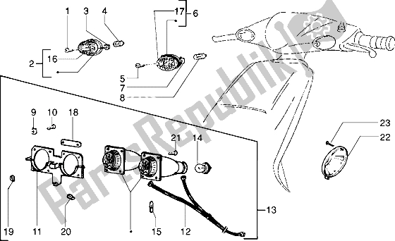 All parts for the Headlamp-turn Signal Lamp of the Piaggio NRG MC3 50 2002