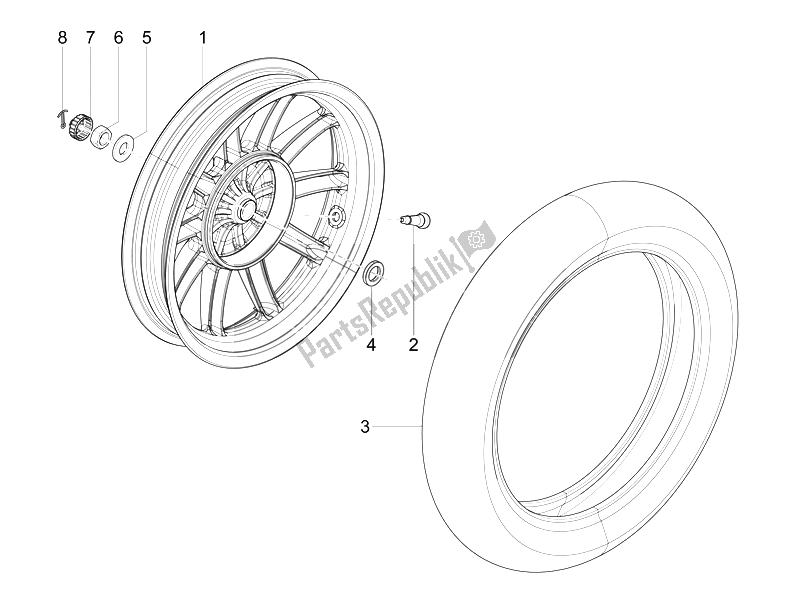 Toutes les pièces pour le Roue Arrière du Piaggio Liberty 125 4T 3V IE E3 Vietnam 2014