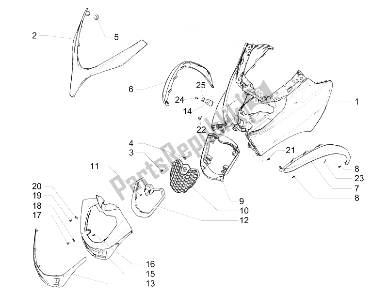 Toutes les pièces pour le Bouclier Avant du Piaggio MP3 500 Sport ABS USA 2015