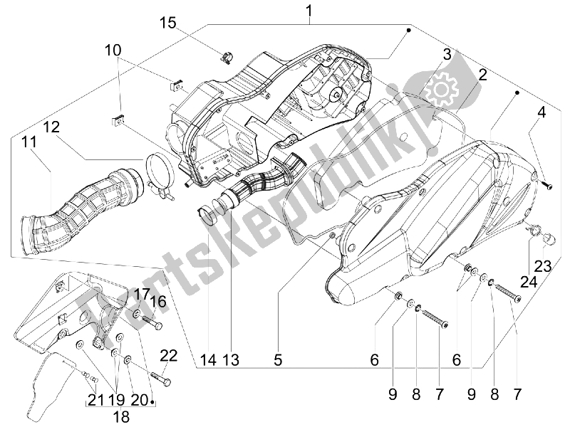 All parts for the Air Filter of the Piaggio BV 250 Tourer USA 2008