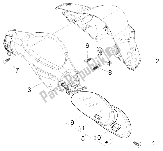 All parts for the Speedometer Kms.-handlebar Covers of the Piaggio FLY 150 4T 2004