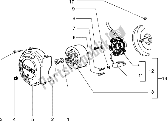 All parts for the Flywheel Magneto of the Piaggio NTT 50 1995