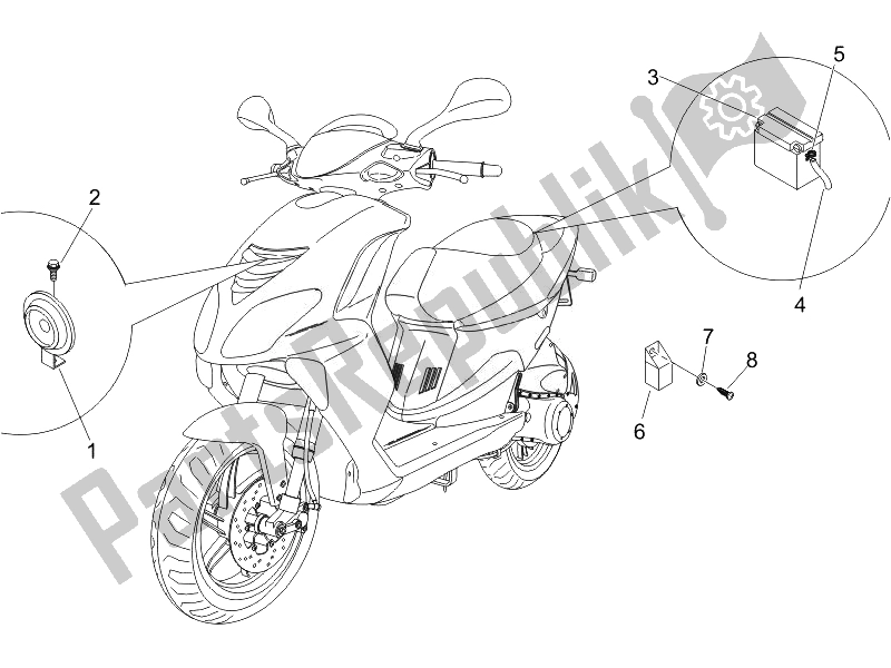 All parts for the Remote Control Switches - Battery - Horn of the Piaggio NRG Power Pure JET 50 2007