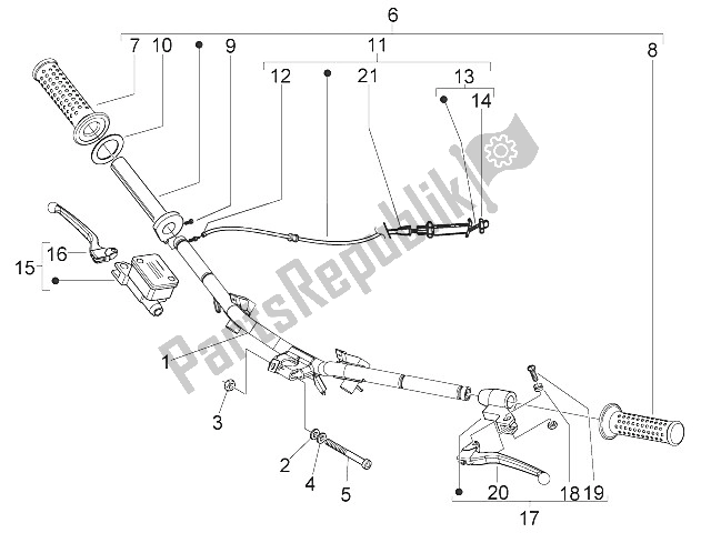 All parts for the Handlebars - Master Cil. Of the Piaggio FLY 50 4T 4V USA 2011