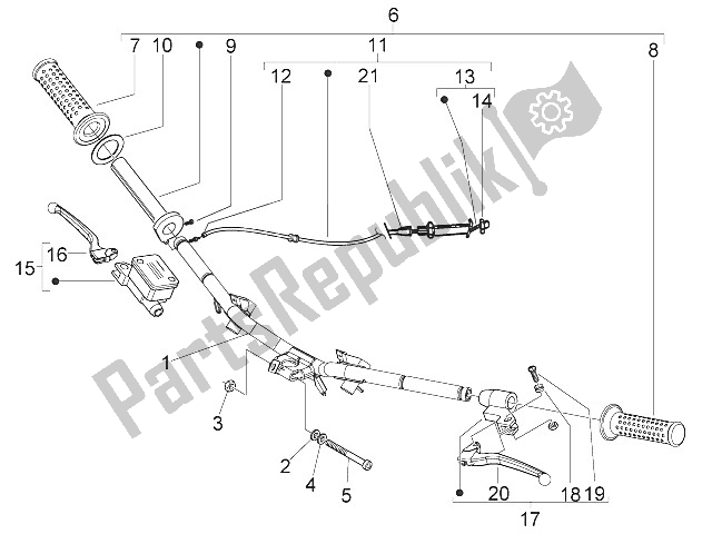 All parts for the Handlebars - Master Cil. Of the Piaggio FLY 50 4T 4V USA 2011