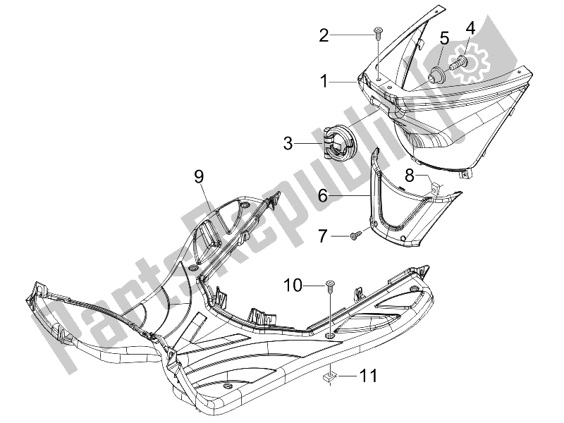 All parts for the Central Cover - Footrests of the Piaggio FLY 50 2T 25 KMH B NL 2005