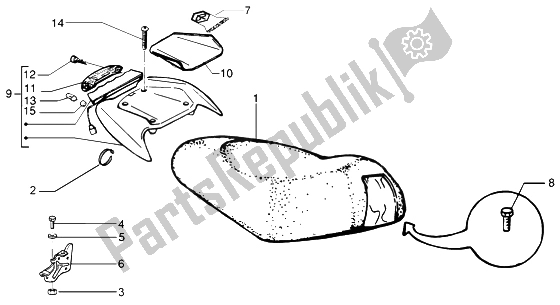 All parts for the Saddle of the Piaggio NRG MC3 DD 50 2002